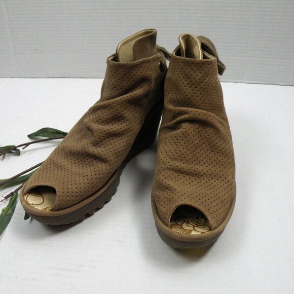 Worn Once! Fly London Yema Perforated Wedge Peep Toe Shoes 39 (9) - Picture 3 of 9